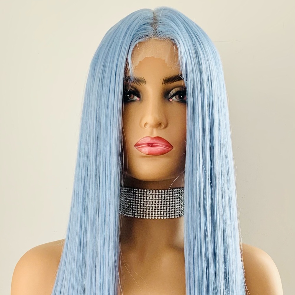 Gorgeous 28” Powder Blue Premium Fiber Lace Front Wig for Daily Wear or Events 🩵
